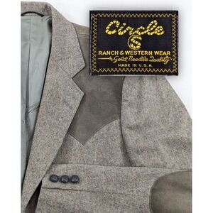 Circle S Western Cut Sports Jacket Blazer Suit Coat Wool Blend 42L Elbow Patches